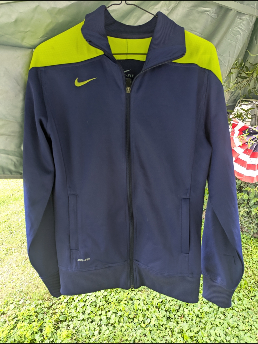 Nike Dri-FIT Navy Jacket with Neon Yellow Accents